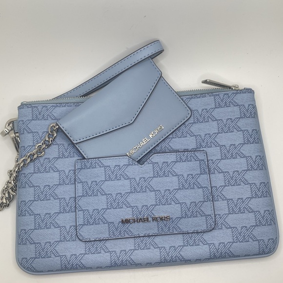 Michael Kors Jet Set Blue 2 In 1 Card Case and Wristlet Clutch MK Signature NWOT - Picture 2 of 7